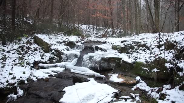 Mountain River Winter Small Waterfall — Stock Video