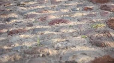 renkli büyük taşlarla kaplı asfalt yol