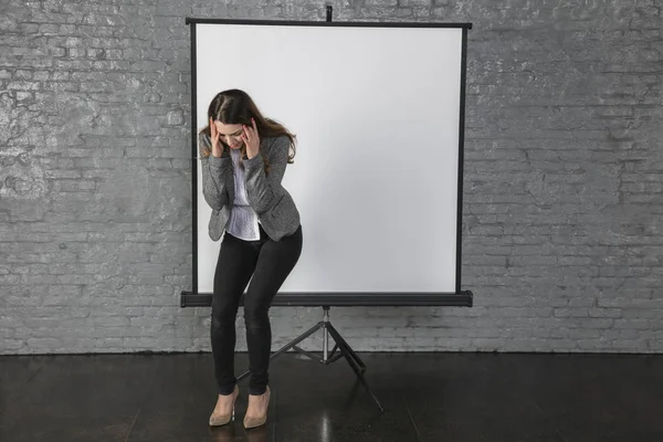 business woman during a presentation, different situations