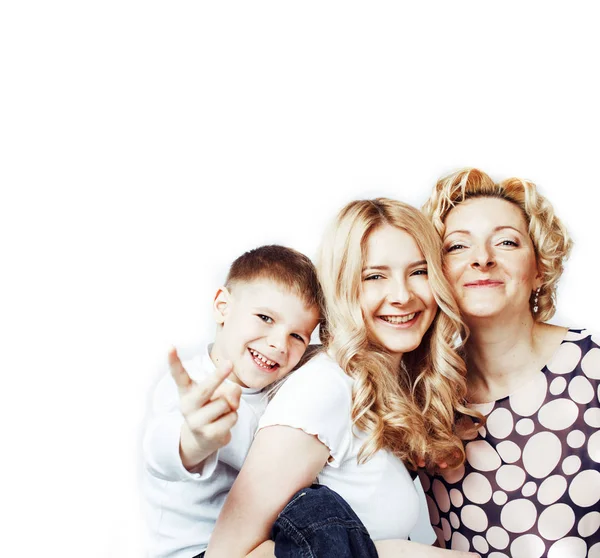 happy smiling blond family together posing cheerful on white bac