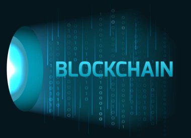Blockchain kavramı ile ikili şifre. Vektör çizim.