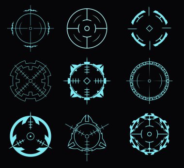 Crosshairs hud arabirim kümesi. Vektör çizim.