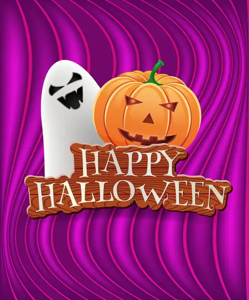 Happy Halloween Card Ghost Pumpkin Vector Illustration — Stock Vector