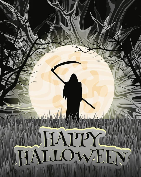 Tarjeta Oscura Halloween Con Grim Reaper Vector Ilustración — Archivo Imágenes Vectoriales
