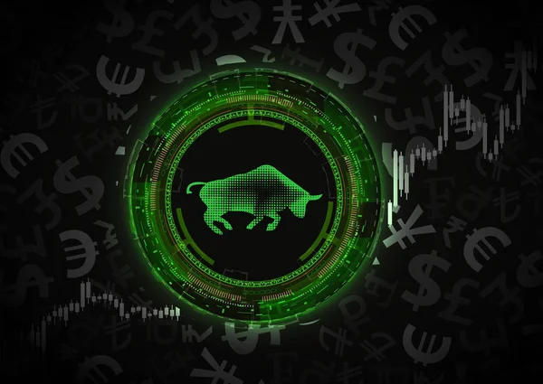 Býčí Trh Koncept Tmavé Pozadí Symboly Měny — Stockový vektor