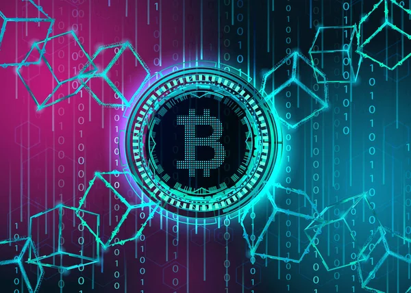 Bitcoin Symbol Und Blockchain Konzept Vektorillustration — Stockvektor