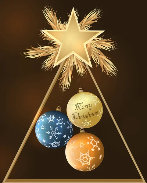 Weihnachtsdekoration Mit Christbaumkugeln Und Star Vector Illustration — Stockvektor