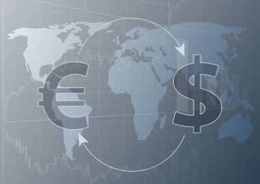 Küresel Döviz ticareti. Dolar ve euro sembolleri.