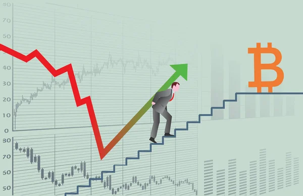 Empresario Recoge Bitcoin Chart Financial Metáfora — Vector de stock
