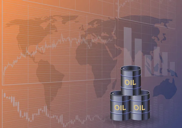 石油桶和库存图表 全球石油贸易的概念 — 图库矢量图片