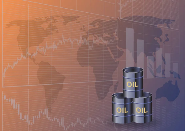 Barils Pétrole Cartes Boursières Concept Commerce Mondial Pétrole — Image vectorielle