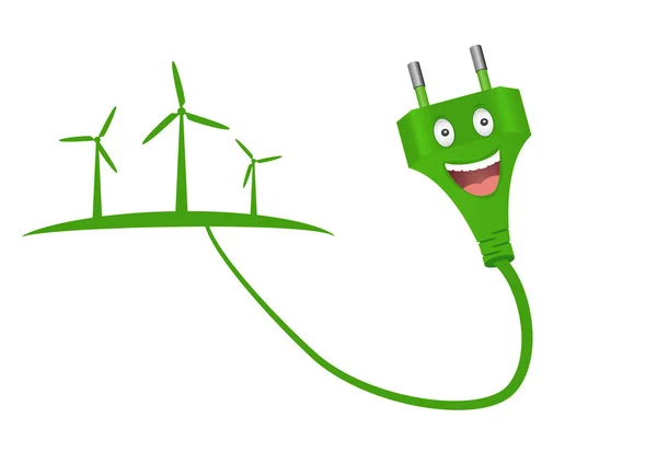 Plug Verde Molinos Viento Concepto Energía Verde — Archivo Imágenes Vectoriales