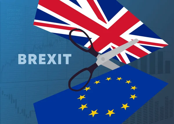 Concepto Brexit Con Tijeras Banderas Unión Europea Del Reino Unido — Vector de stock