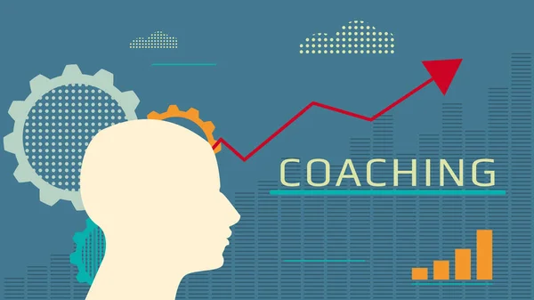 Koncepcja coachingu z ludzką głową i wykresami. — Wektor stockowy