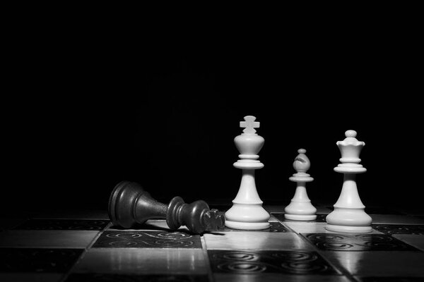 шахматы, сфотографированные на шахматной доске