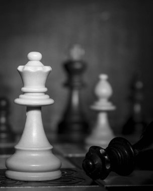 Satranç tahtasında fotoğraflanmış.