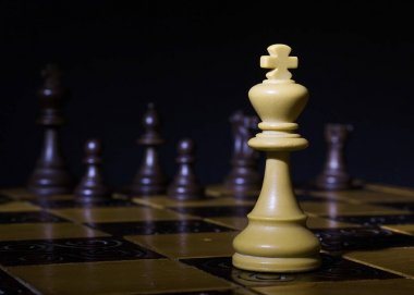 Satranç tahtasında fotoğraflanmış.