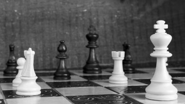 Satranç tahtasında fotoğraflanmış.