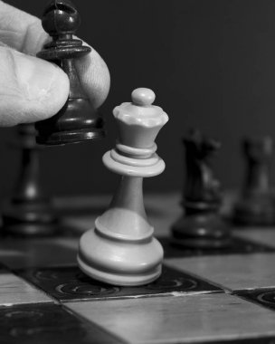 Satranç tahtasında fotoğraflanmış.
