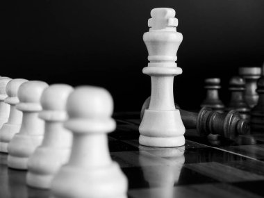 Satranç tahtasında fotoğraflanmış.