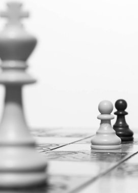 Satranç tahtasında fotoğraflanmış.