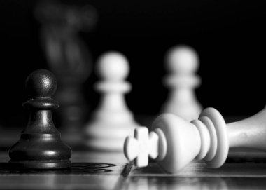 Satranç tahtasında fotoğraflanmış.