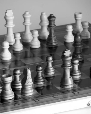 Satranç tahtasında fotoğraflanmış.