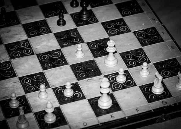 Шахматы Сфотографированные Шахматной Доске — стоковое фото