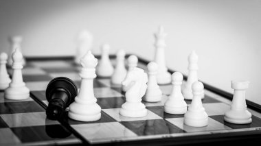 Satranç tahtasında fotoğraflanmış.