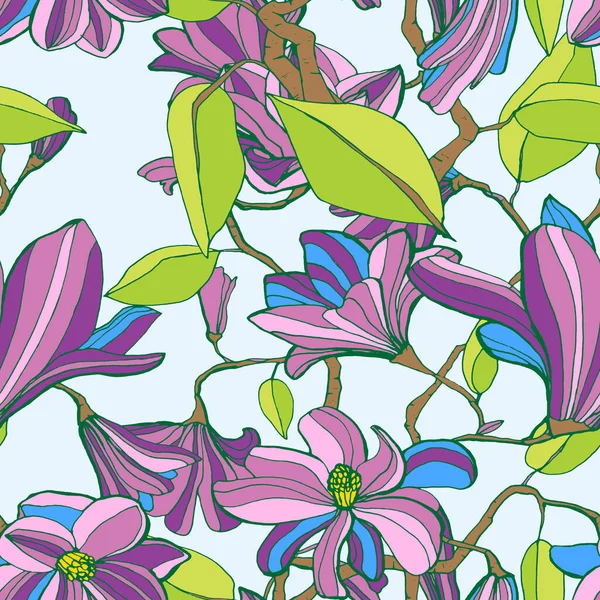 Magnolia blomma färgglada sömlösa mönster — Stock vektor
