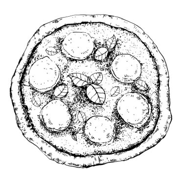 Pizza eşliğinde yemek çizimi