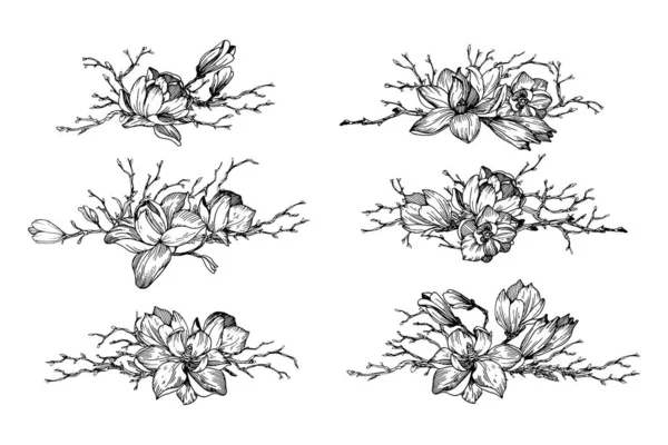 Flores composiciones witn ramas — Archivo Imágenes Vectoriales