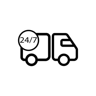 Saat ana hatları simgesi etrafında teslimat. Mobil konsept ve web tasarımı için sembol, logo illüstrasyonu.