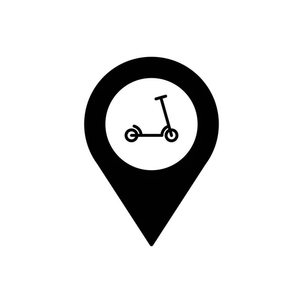 Icono de esquema de etiqueta geográfica de alquiler de scooter. Símbolo, ilustración del logotipo para el concepto móvil y el diseño web. — Vector de stock