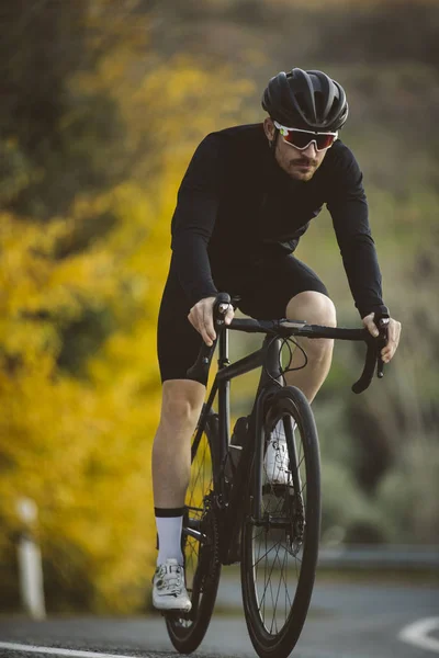 Profesional Ciclista Carretera Acción Bicicleta Montaña Para Hombre Atardecer Imagen de stock