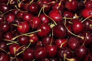 Olgun kirazlar. arkaplan ya da duvar kağıdı için fotoğraf