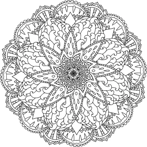 Mandala yuvarlak dantel kılavuz kıvrımlı etnik desen boyama sayfası siyah beyaz sanat terapisi psikolojiyi gevşetin
