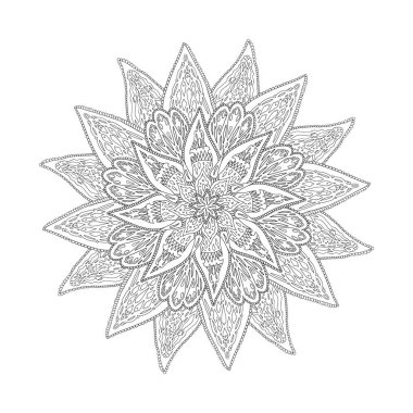 Mandala yuvarlak dantel yıldız desenli kılavuz kıvrımlı etnik desenli boyama sayfa kitabı siyah beyaz sanat terapisi psikolojiyi gevşetin