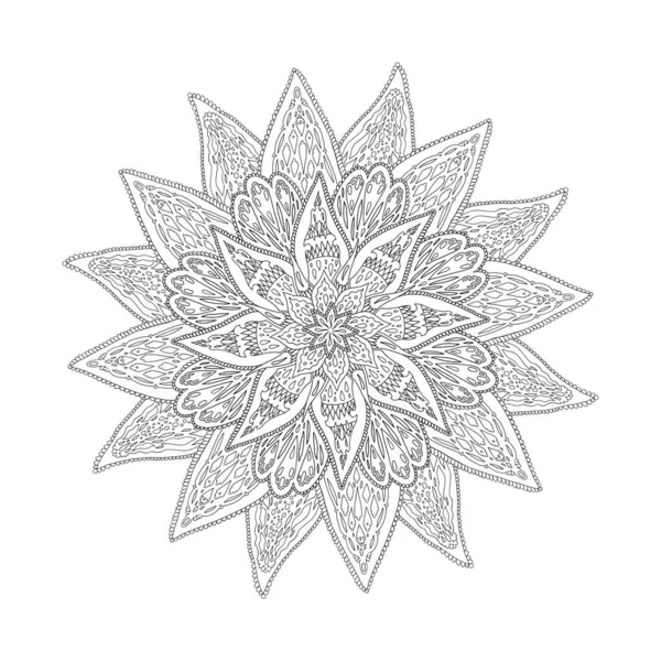 Mandala yuvarlak dantel yıldız desenli kılavuz kıvrımlı etnik desenli boyama sayfa kitabı siyah beyaz sanat terapisi psikolojiyi gevşetin