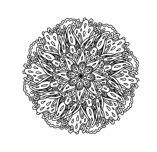 Mandala Runde Spitze Blume Guipure Curl Ethnische Muster Malbuch Schwarz — Stockvektor