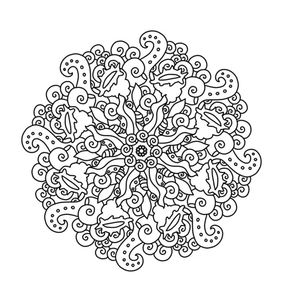 Mandala yuvarlak deniz dalgası dantel kılavuz kıvrımlı etnik desenli boyama sayfa kitabı siyah beyaz sanat terapisi psikolojiyi gevşetin