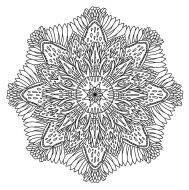 Mandala, kıvrımlı kıvrımlı, kıvrımlı, etnik desenli sayfa boyama, siyah beyaz sanat terapisi, psikoloji.