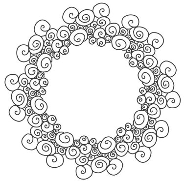 Mandala çerçeve kabuk deniz kıvrım yuvarlak dantel desen çizgi çizgi karalama kitap sayfa siyah beyaz arkaplan sanat terapisi rahatla psikoloji