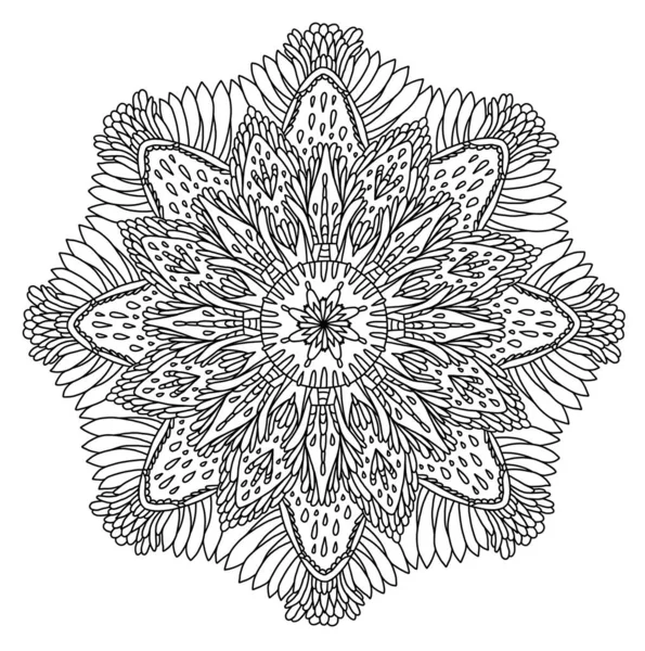 Mandala, kıvrımlı kıvrımlı, kıvrımlı, etnik desenli sayfa boyama, siyah beyaz sanat terapisi, psikoloji.