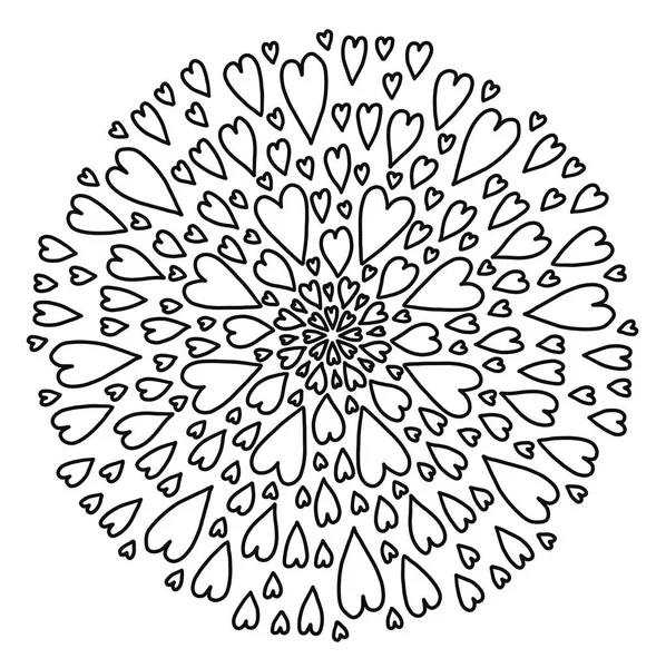 Mandala yuvarlak sevgililer günü danteli kalpler hisleri sever hava çizgili karalama kitap sayfası siyah beyaz arkaplan