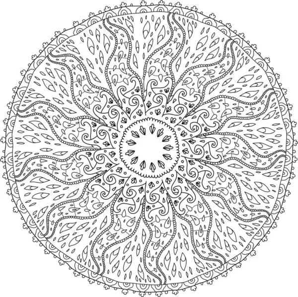Mandala desenli bükme eğrisi boyama kitabı doğrusal siyah ve beyaz doğulu kıvrımlı sanat terapisi sayfası