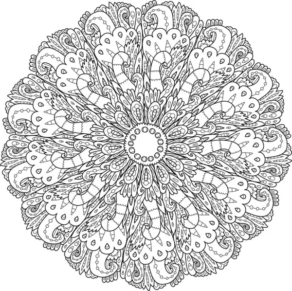 Mandala yönelimli dantel kıvrımlı etnik desenli boyama sayfası siyah beyaz sanat terapisi psikolojiyi gevşetin