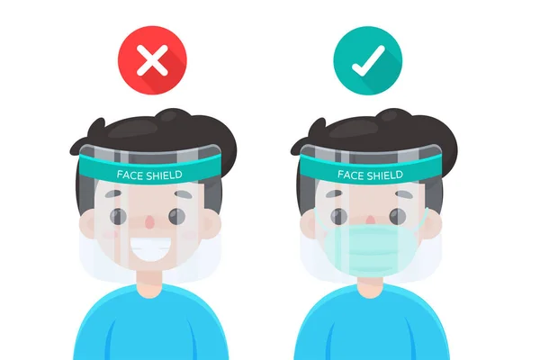 顔の盾 面を身に着けているときに正しい顔の盾を着用する方法 — ストックベクタ