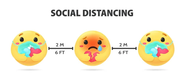 Sociale Afstandelijkheid Emoji Tonen Angstige Emoties Houd Een Alcoholgel Vast — Stockvector