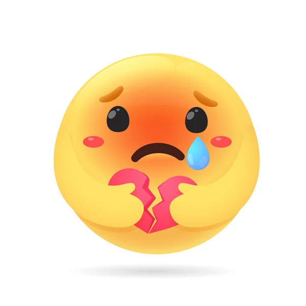 Emoji图标 病媒卡通片忧郁的心情带着忧郁的泪珠哭泣着握住破碎的粉红的心 — 图库矢量图片